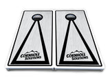 Red/Black Hole Ring Grey Wash Cornhole Boards - All Weather Series