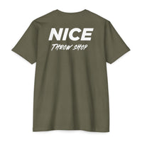 NICE Throw Shop Unisex Tee White Logo – Multiple Colors