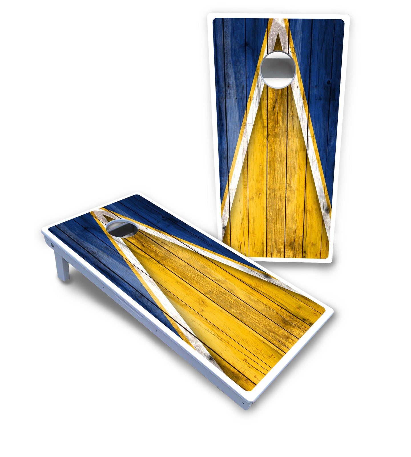 Yellow/Blue Triangle Cornhole Boards - All Weather Series