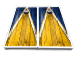 Yellow/Blue Triangle Cornhole Boards - All Weather Series