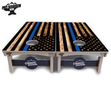 Blue & Red Line Burnt Flag Cornhole Boards - Pro Solution Elite Series
