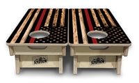 Mini Cornhole Boards - Blue & Red Line Burnt Flags