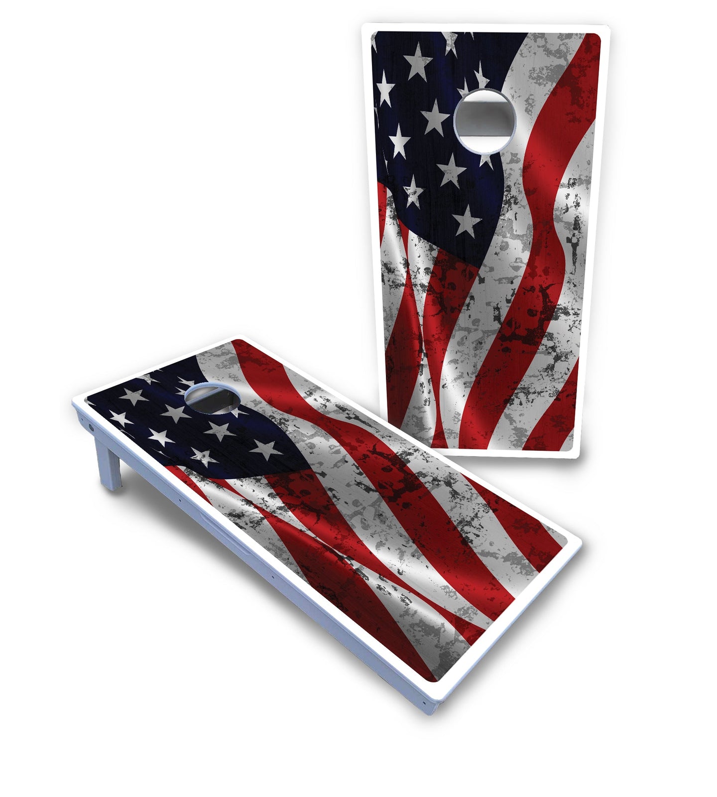 Wavy Distressed Flag Cornhole Boards - All Weather Series
