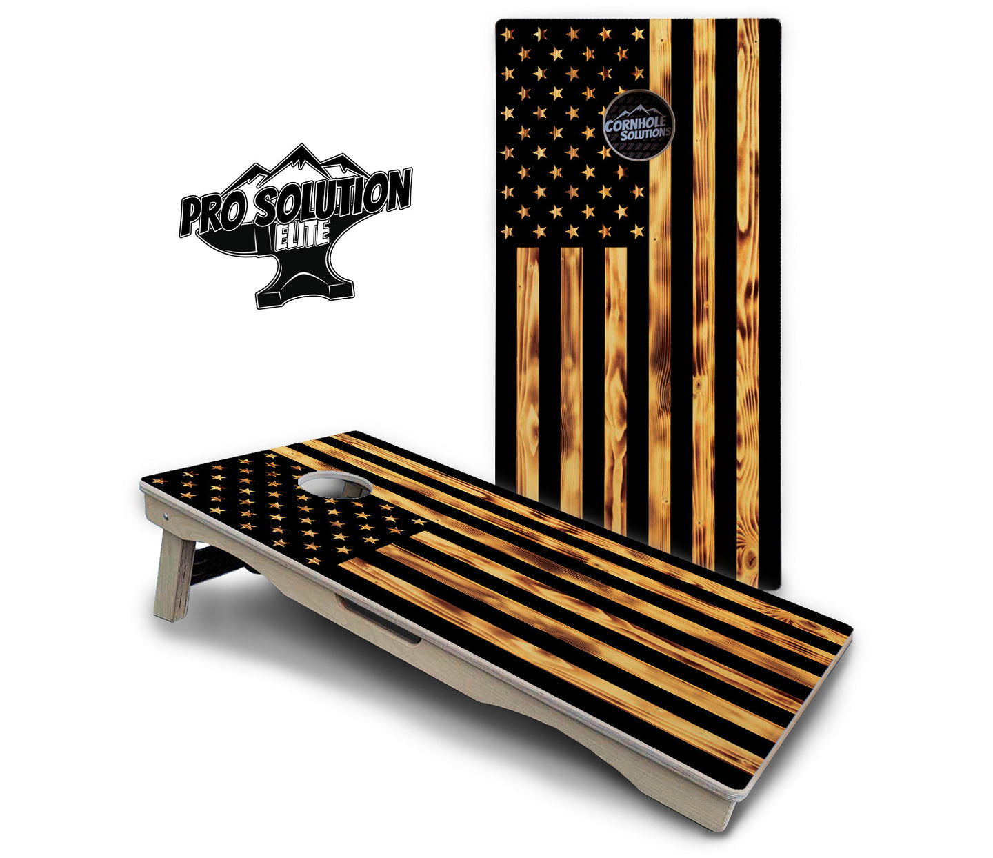 Burnt Rustic Flag Cornhole Boards - Pro Solution Elite Series