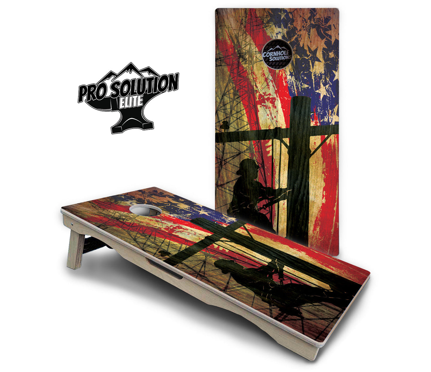 Faded Lineman Flag Cornhole Boards - Pro Solution Elite Series