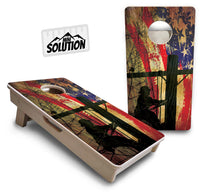 Mini Cornhole Boards - Faded Lineman Flag