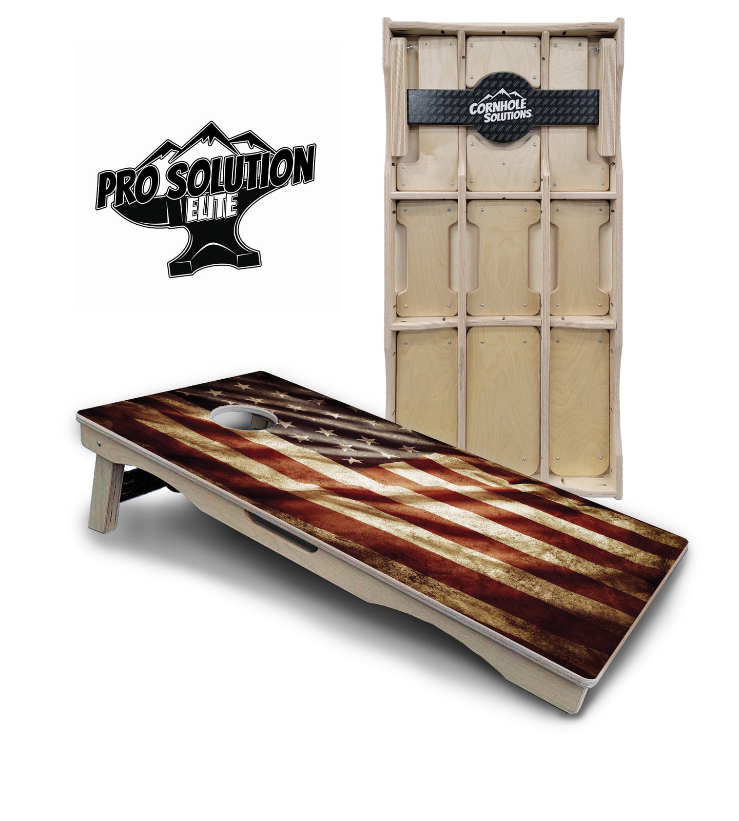 Rustic Wavy Flag Cornhole Boards - Pro Solution Elite Series