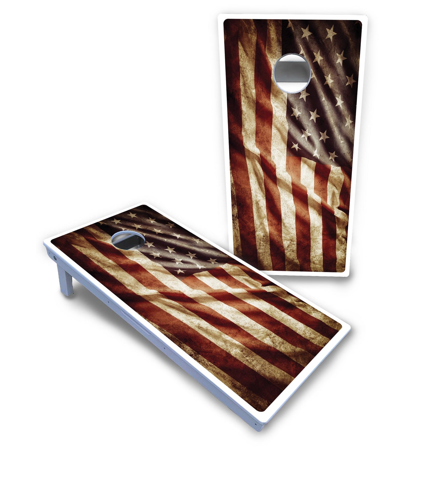 Rustic Wavy Flag Cornhole Boards - All Weather Series