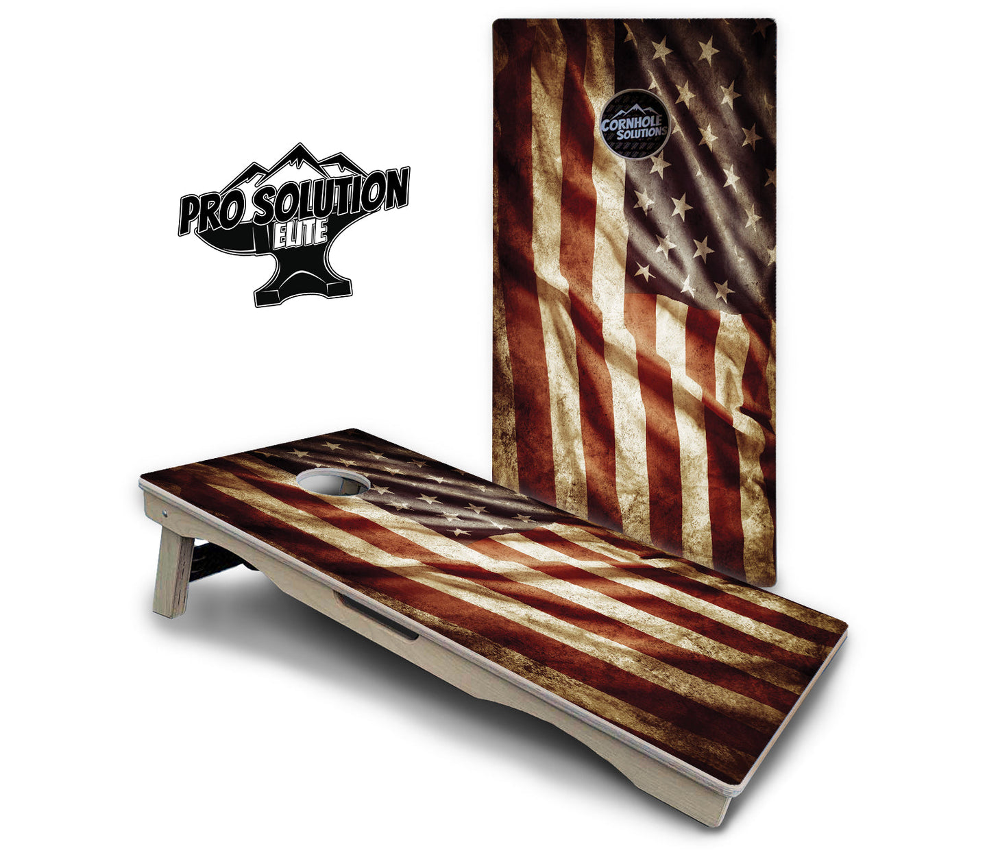 Rustic Wavy Flag Cornhole Boards - Pro Solution Elite Series