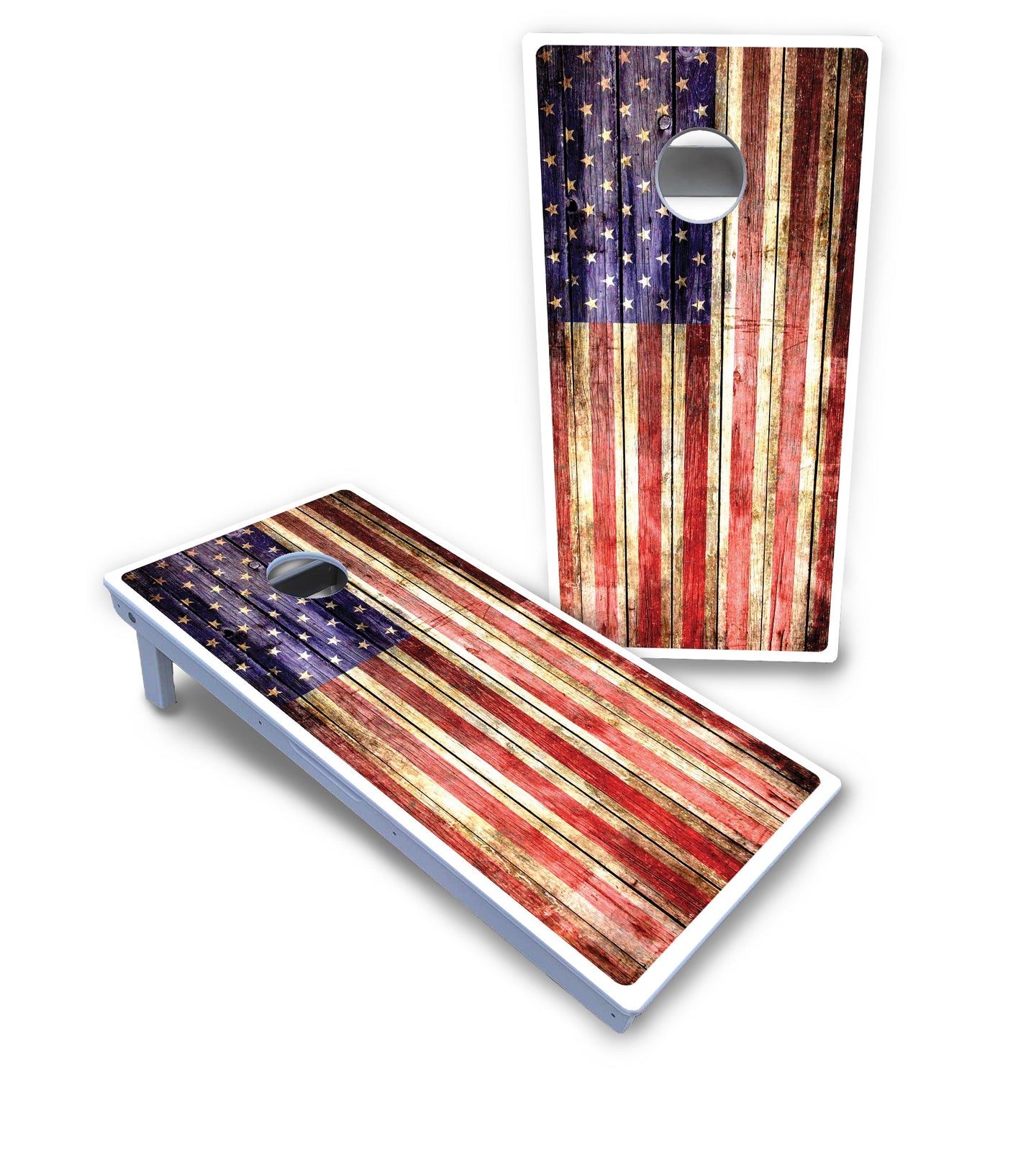 Rustic Wood Flag Cornhole Boards - All Weather Series