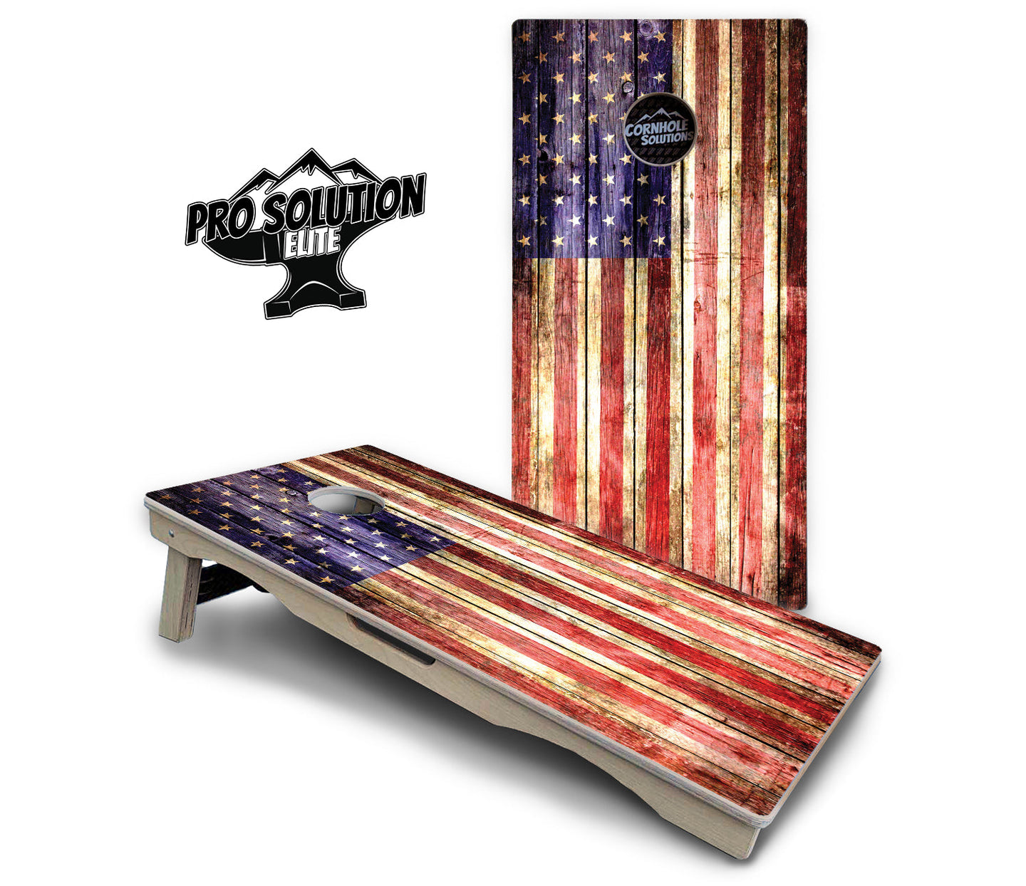 Rustic Wood Flag Cornhole Boards - Pro Solution Elite Series