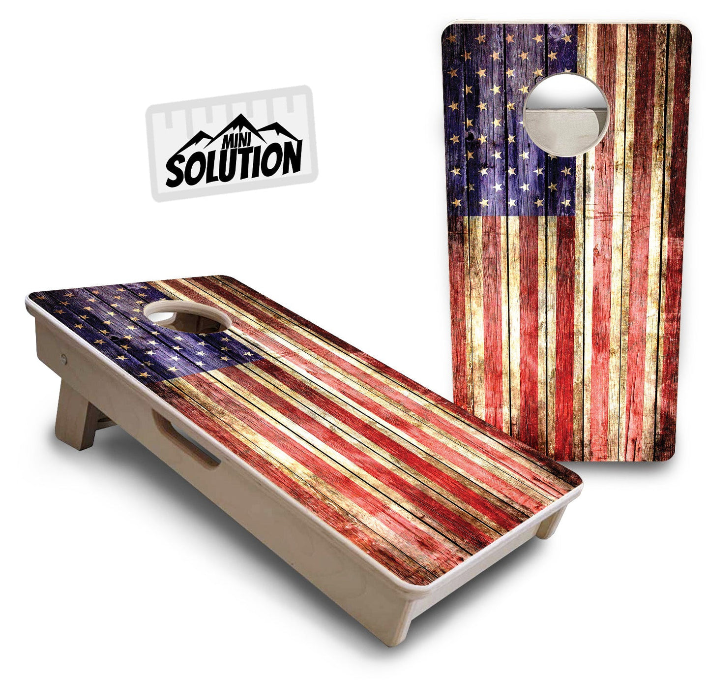 Mini Cornhole Boards - Rustic Wood Flag