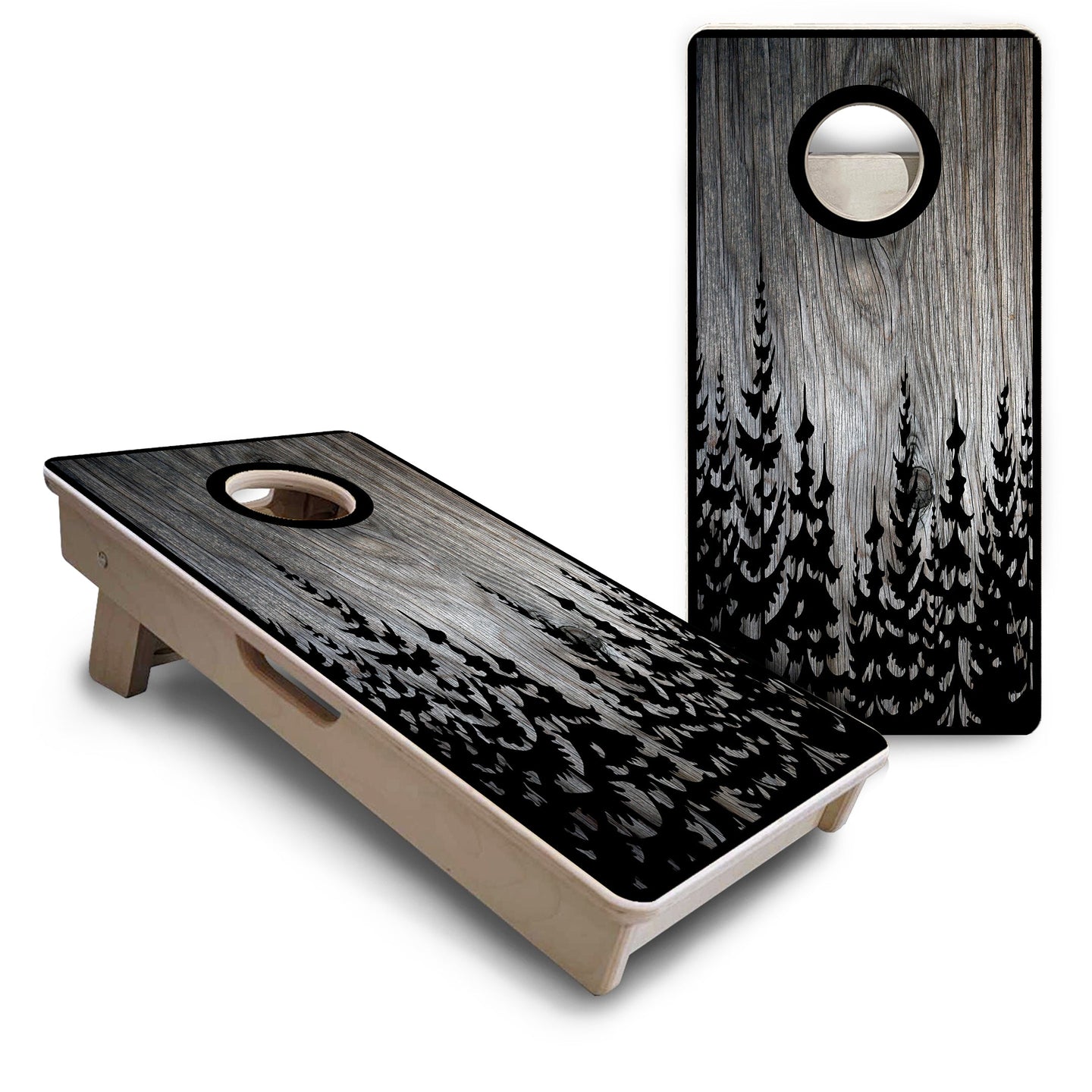 Mini Cornhole Boards - Greyscale Pine Trees