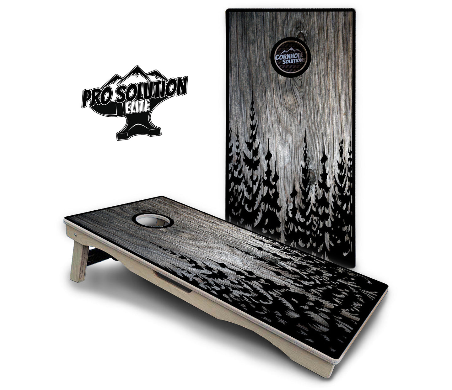 Greyscale Pine Trees Cornhole Boards - Pro Solution Elite Series