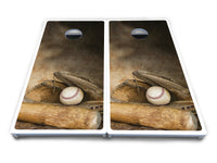 Worn Baseball & Glove Design Cornhole Boards - All Weather Series