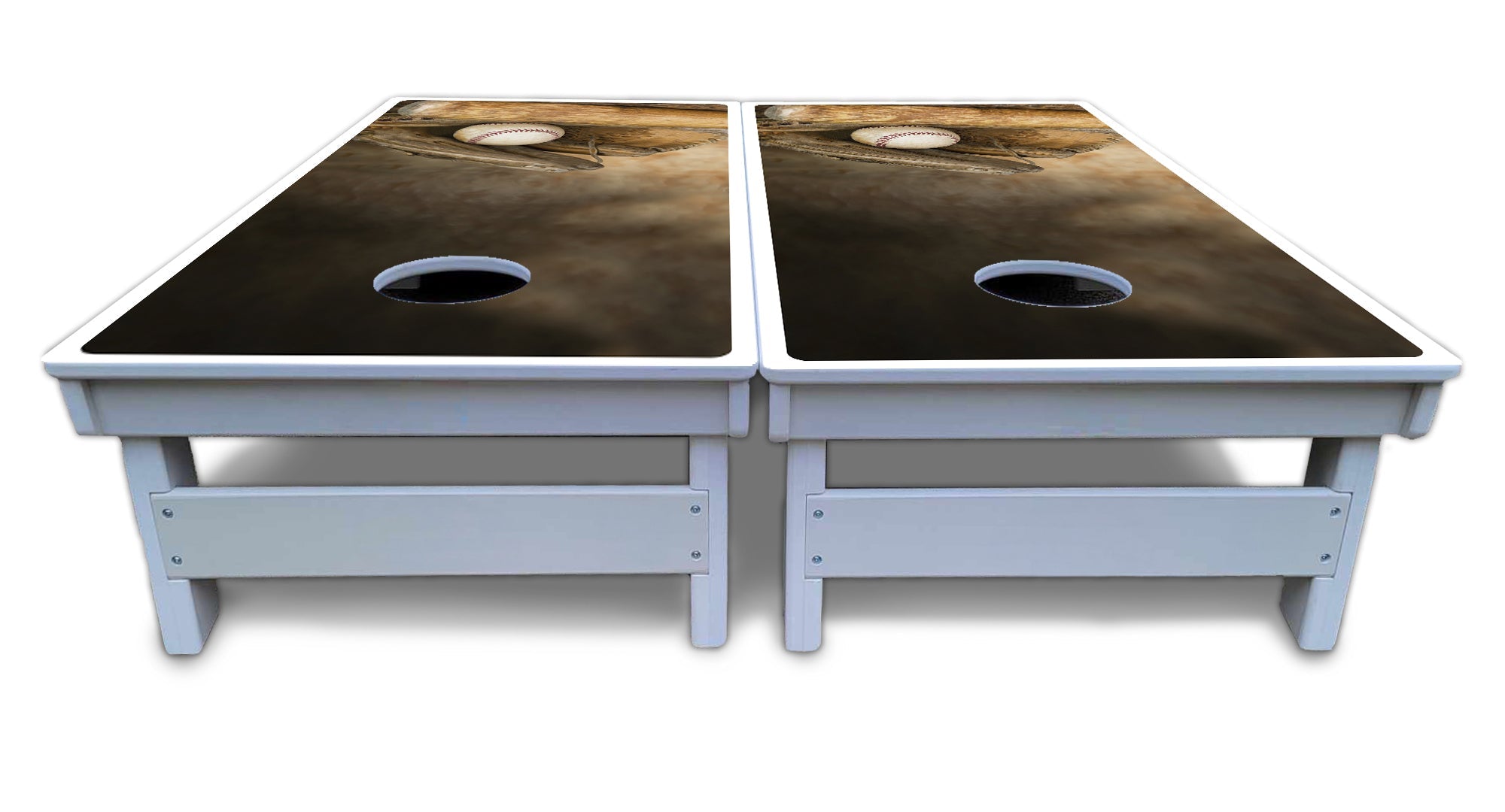 Worn Baseball & Glove Design Cornhole Boards - All Weather Series