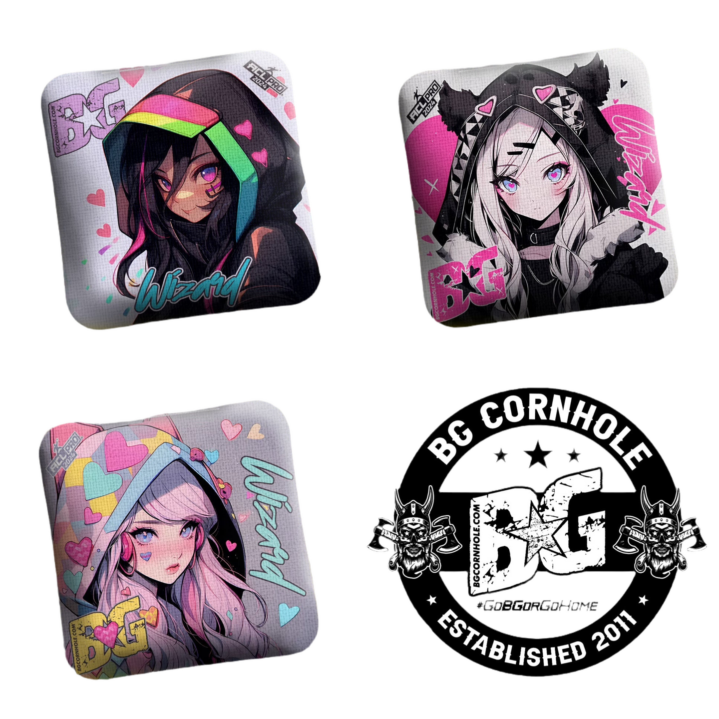 BG Cornhole 2025 BG Wizard 4” Mini Cornhole Bags - "ANIME WAIFU VALENTINE" - Set of 4 Bags