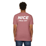 NICE Throw Shop Unisex Tee White Logo – Multiple Colors