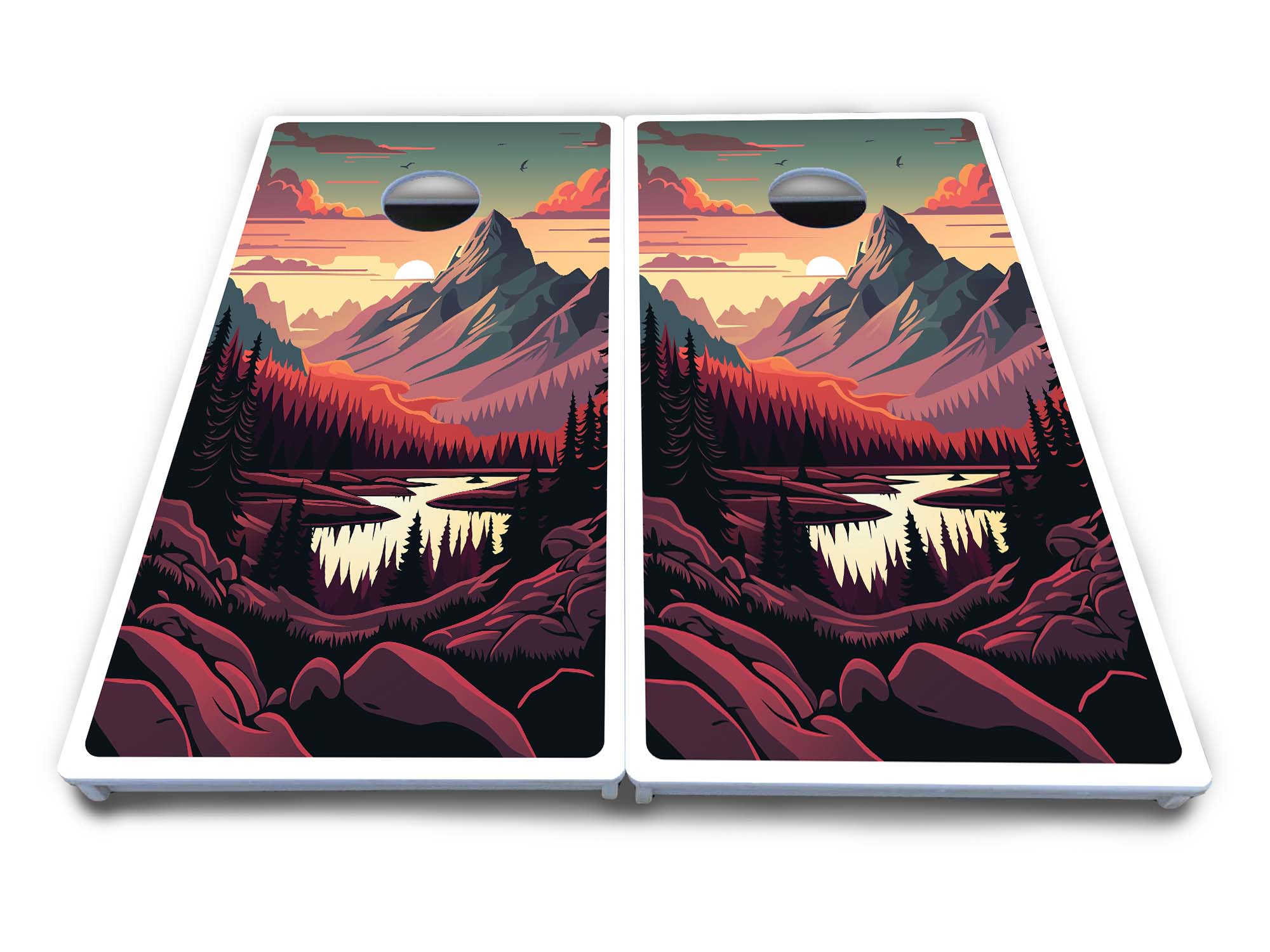 Mountain Sunset Cornhole Boards - All Weather Series