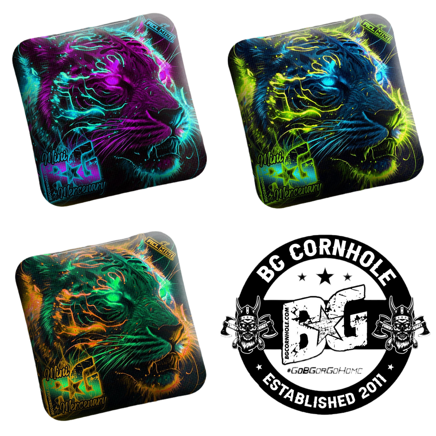 BG Cornhole MULTIPLE BAG TYPES - 2025 BG EYE OF TIGER 4" Mini Cornhole Bags- Set of 4 Bags