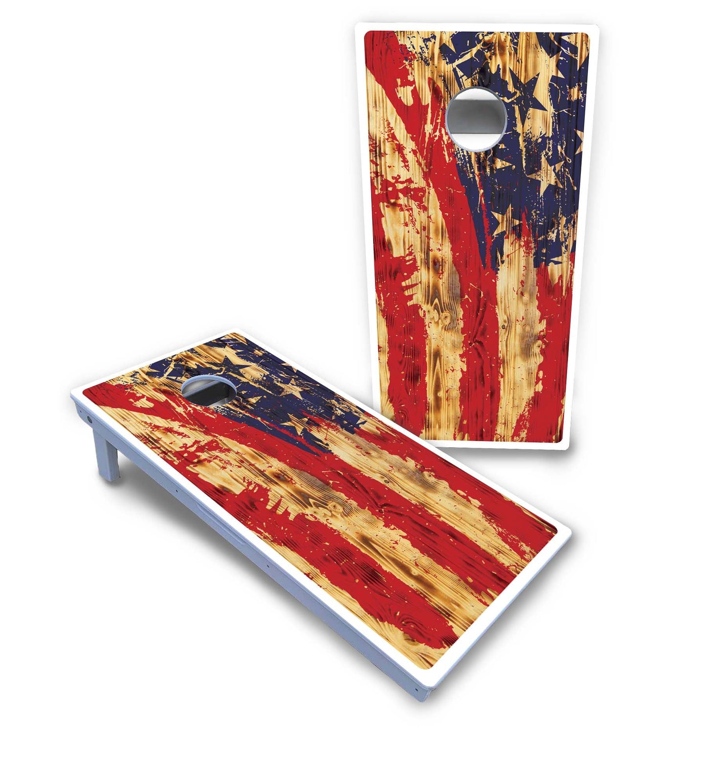 Faded Brush Burnt Flag Cornhole Boards - All Weather Series