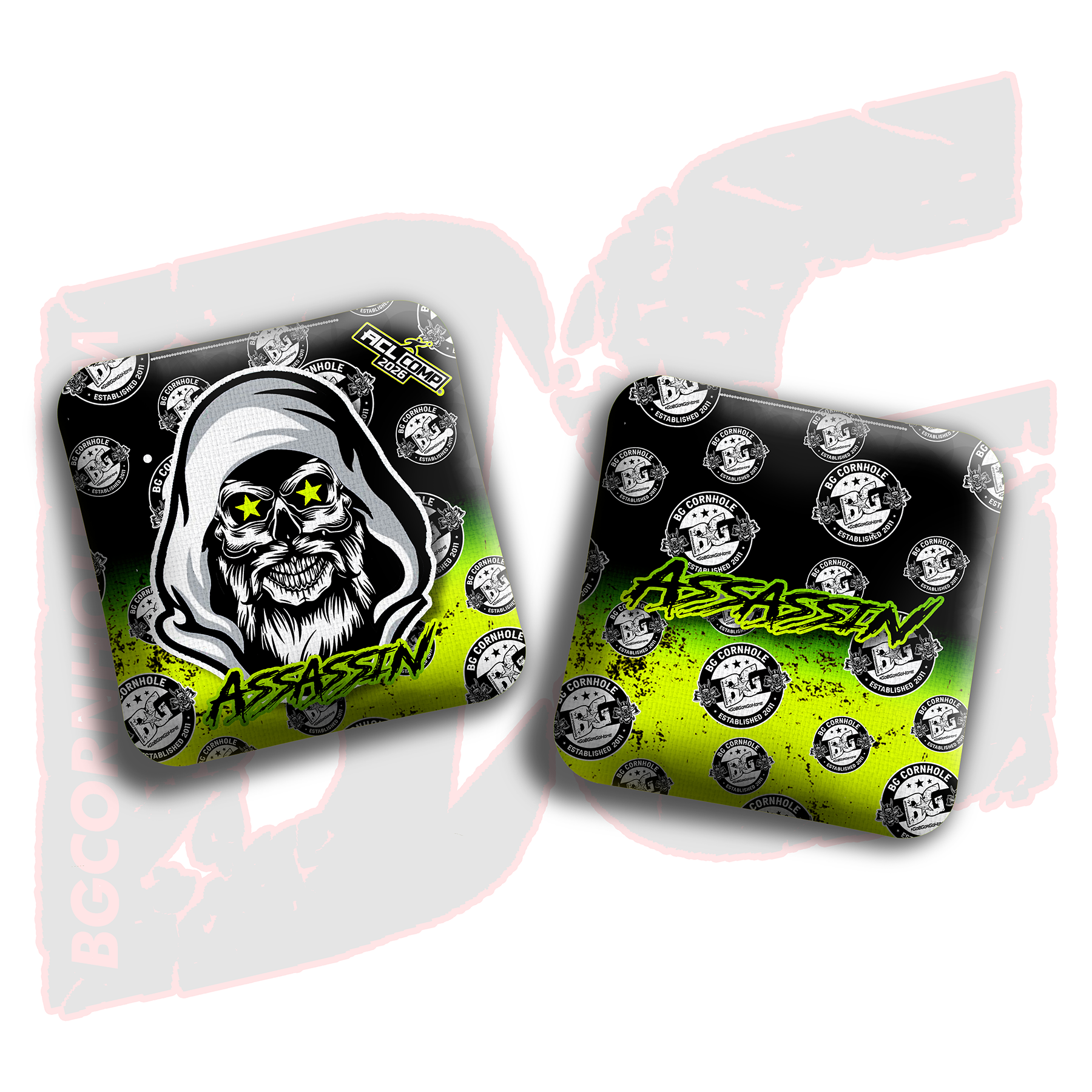 BG Cornhole 2026 COMP BG Assassin - "Logo Repeat" - ACL Comp Stamped Cornhole Bags - SET OF 4 BAGS