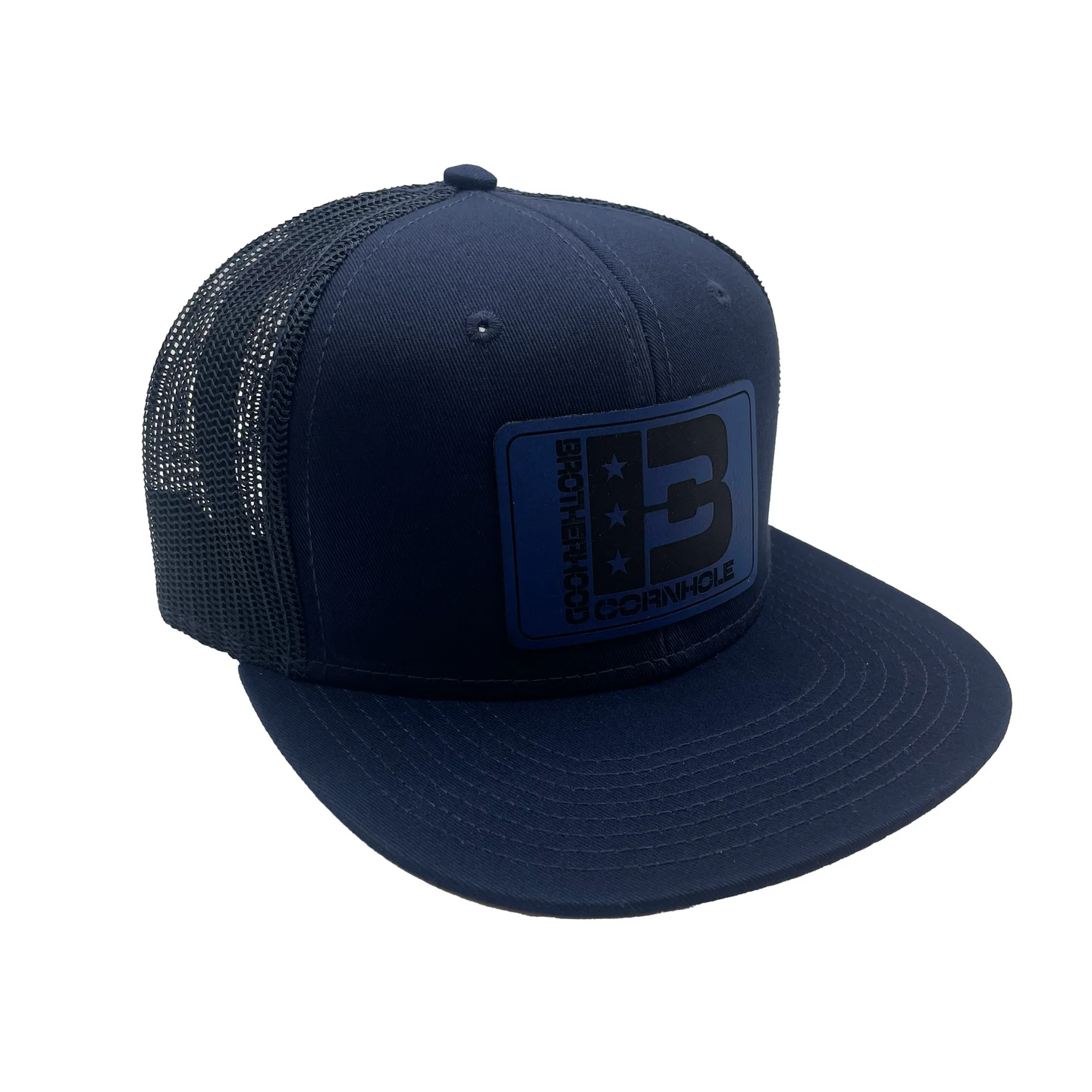Blue Patch Mid Profile Mesh Back Trucker Snapback Hat (Blue)
