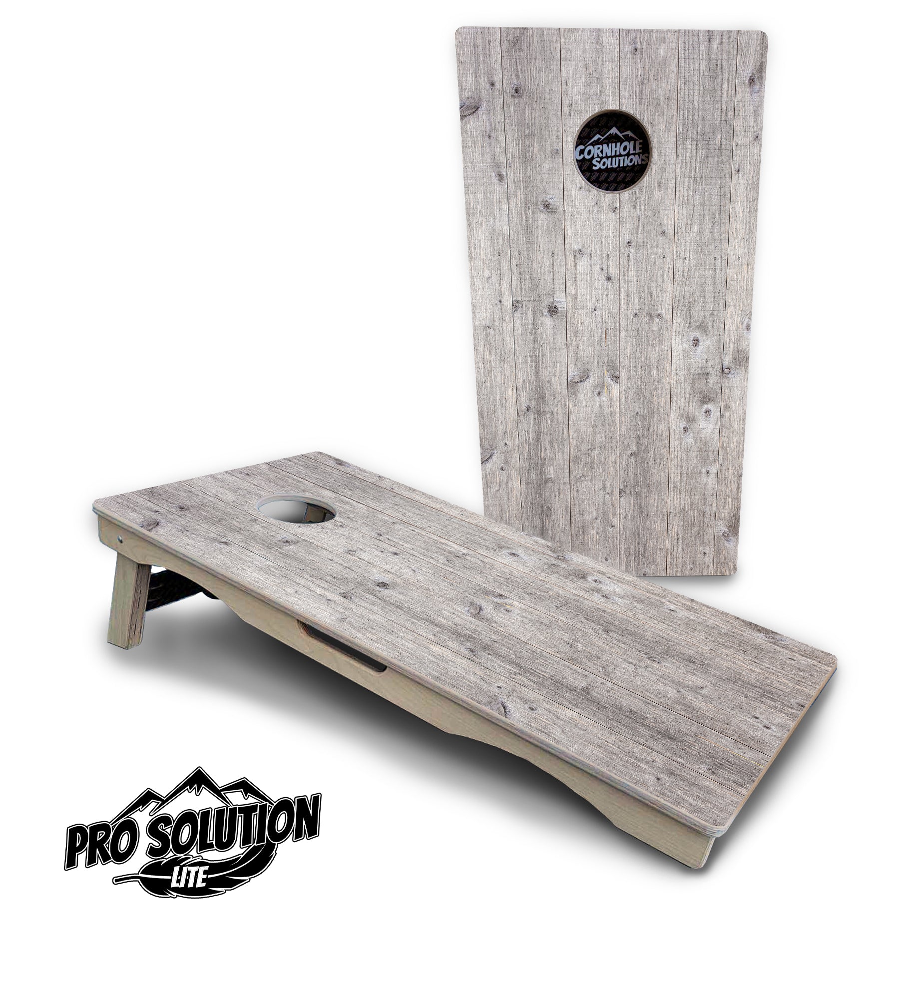 Driftwood Grey Stained Cornhole Boards - Pro Solution Lite Series