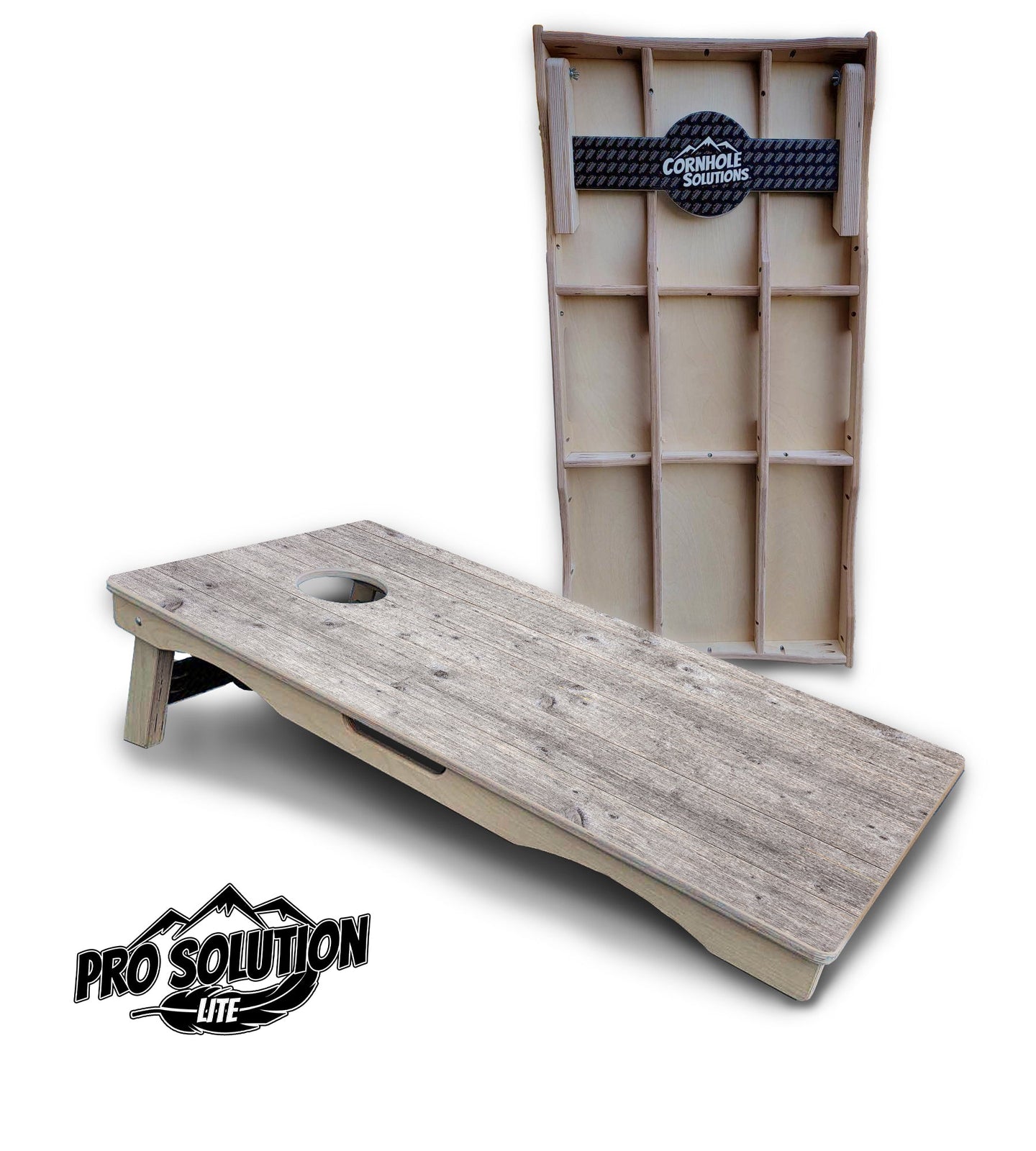 Driftwood Grey Stained Cornhole Boards - Pro Solution Lite Series