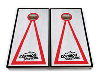 Red/Black Hole Ring Grey Wash Cornhole Boards - Professional Tournament Series