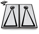 Red/Black Hole Ring Grey Wash Cornhole Boards - Pro Solution Elite Series