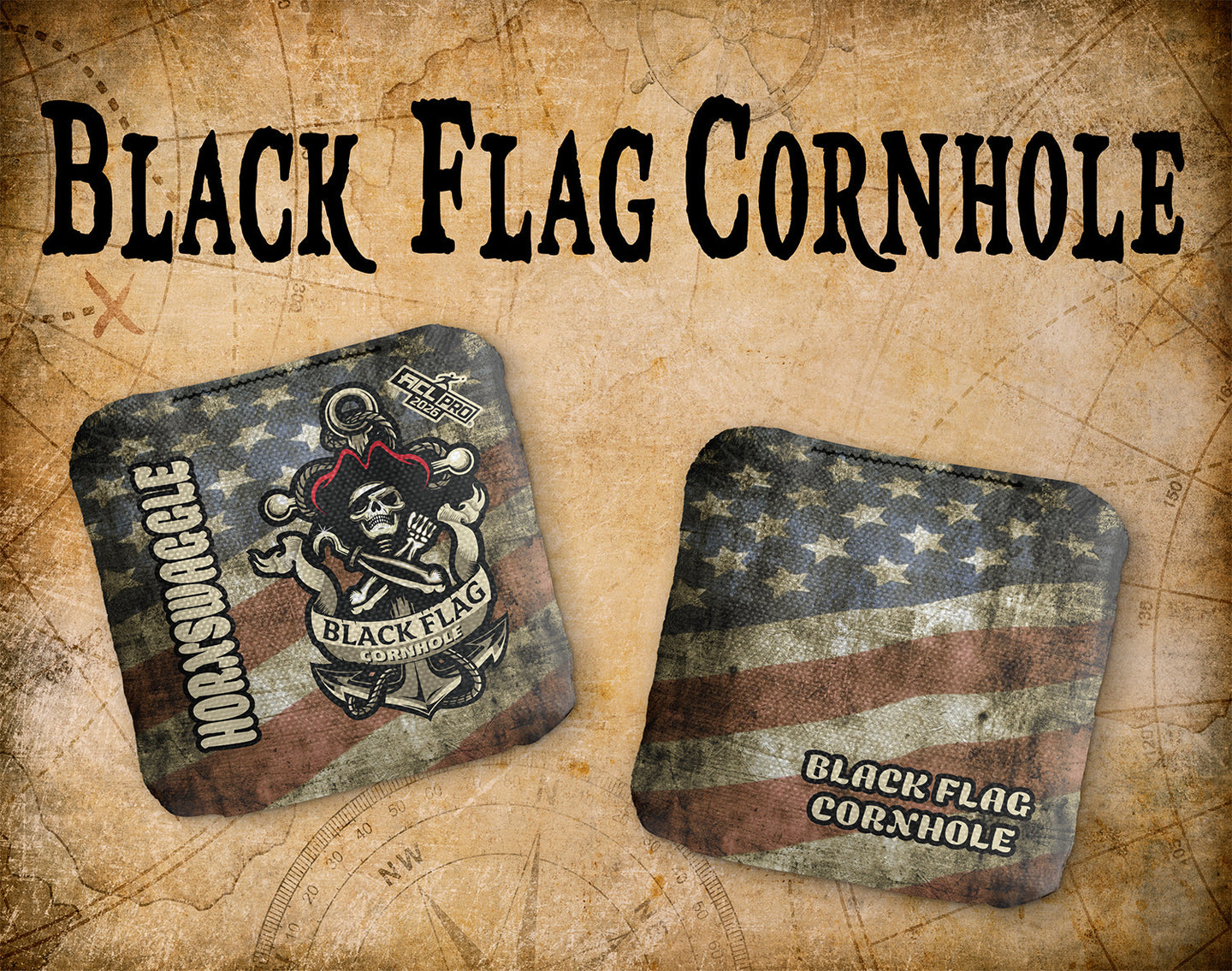 Black Flag Cornhole Hornswaggle - Rustic Flag - ACL Pro 2026