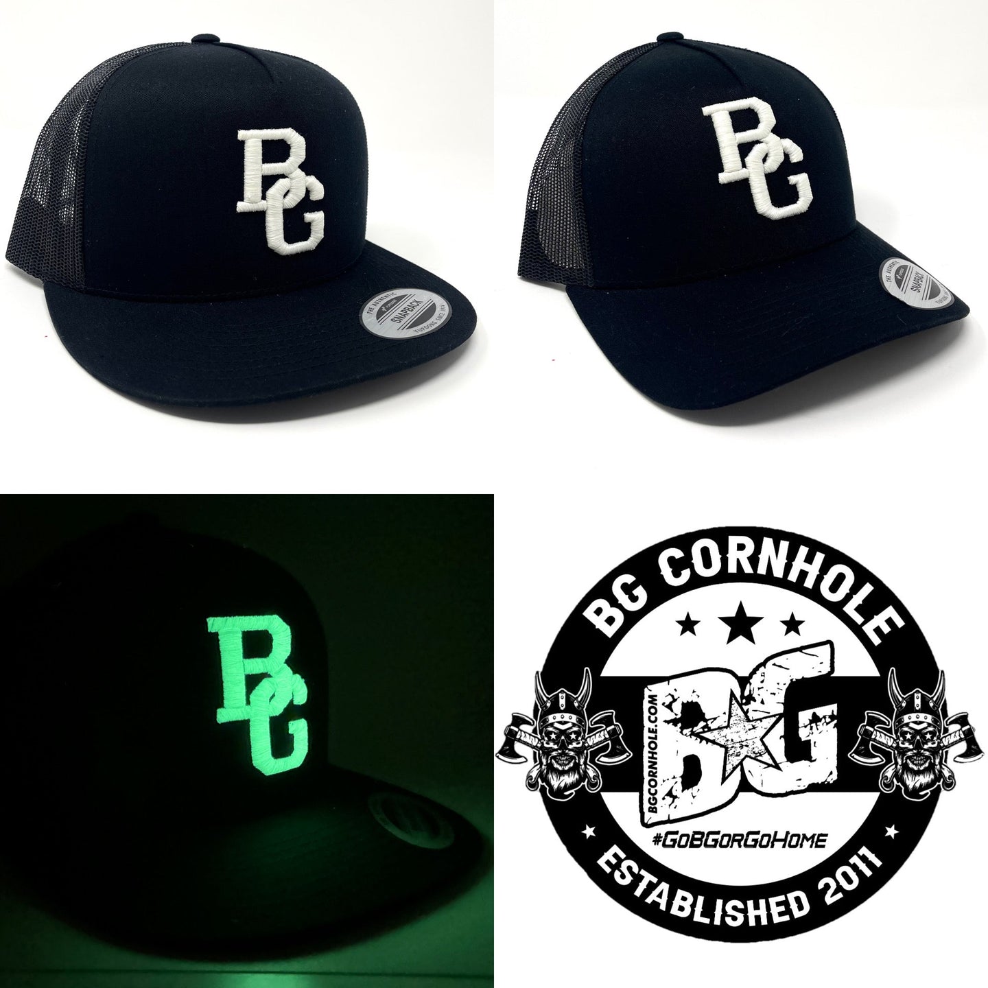 BG Cornhole GLOW BG Logo Trucker Hat - YUPOONG