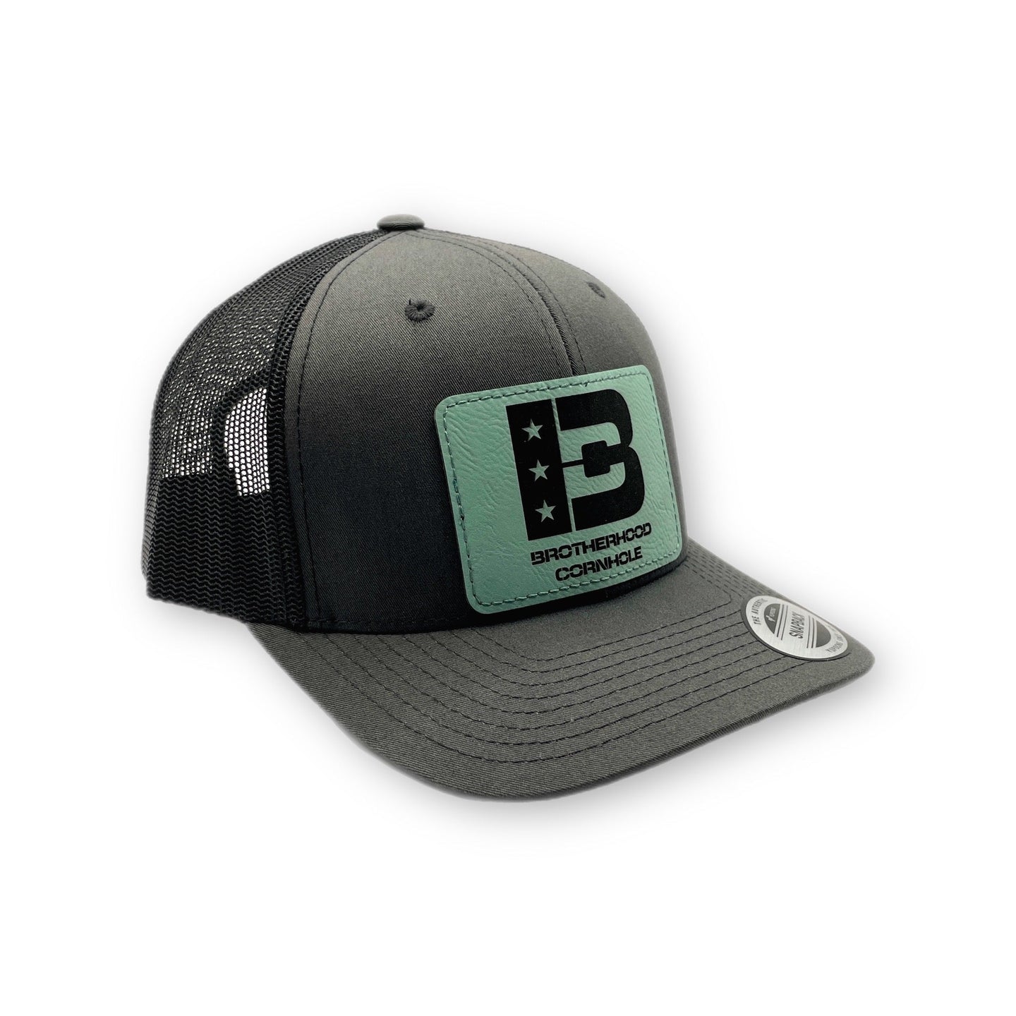 Brotherhood Cornhole Curved Bill Snapback – Teal Leatherette Patch