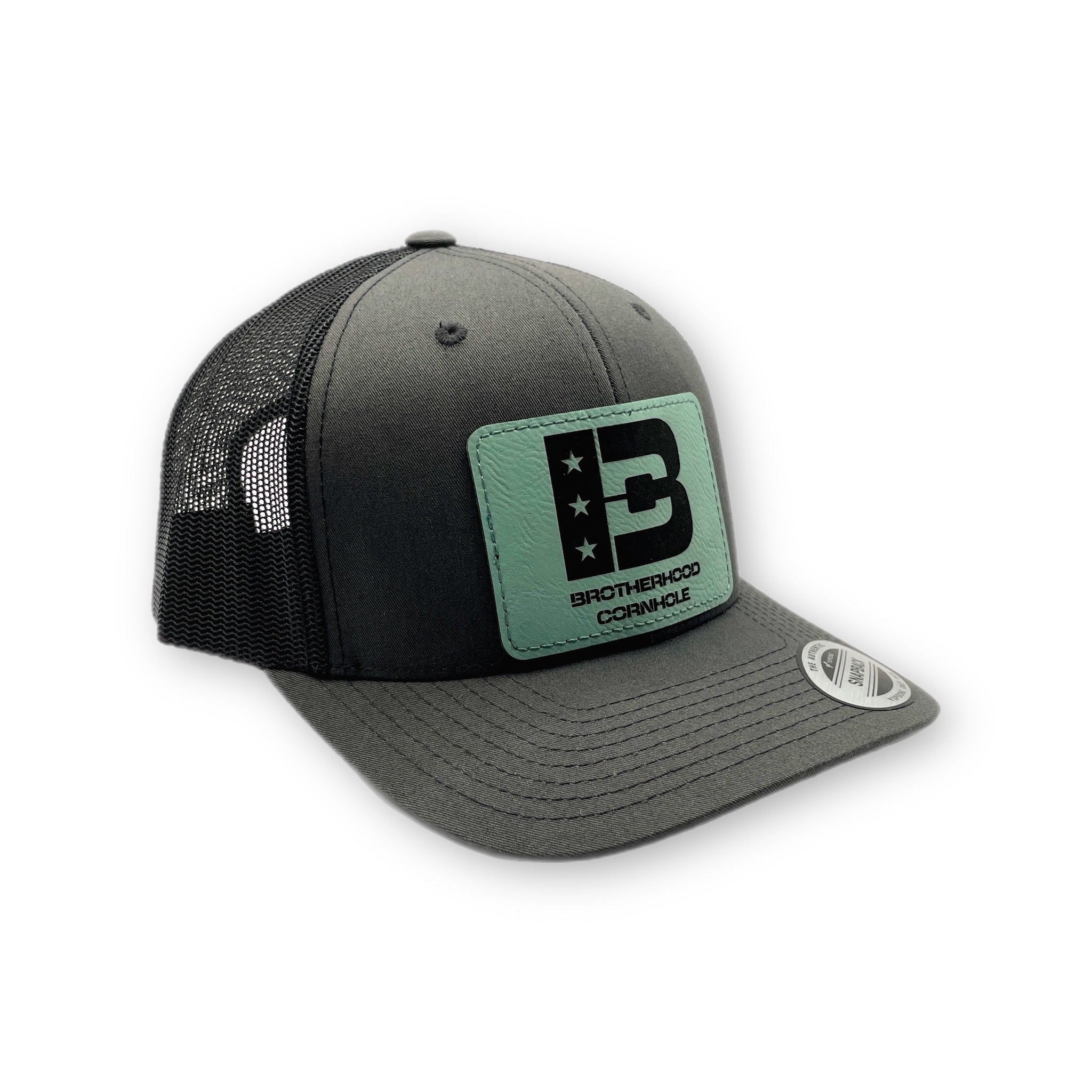 Brotherhood Cornhole Curved Bill Snapback – Teal Leatherette Patch