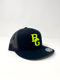 BG Cornhole Black Trucker Flat Bill Hat - Colored Embroidery - YUPOONG