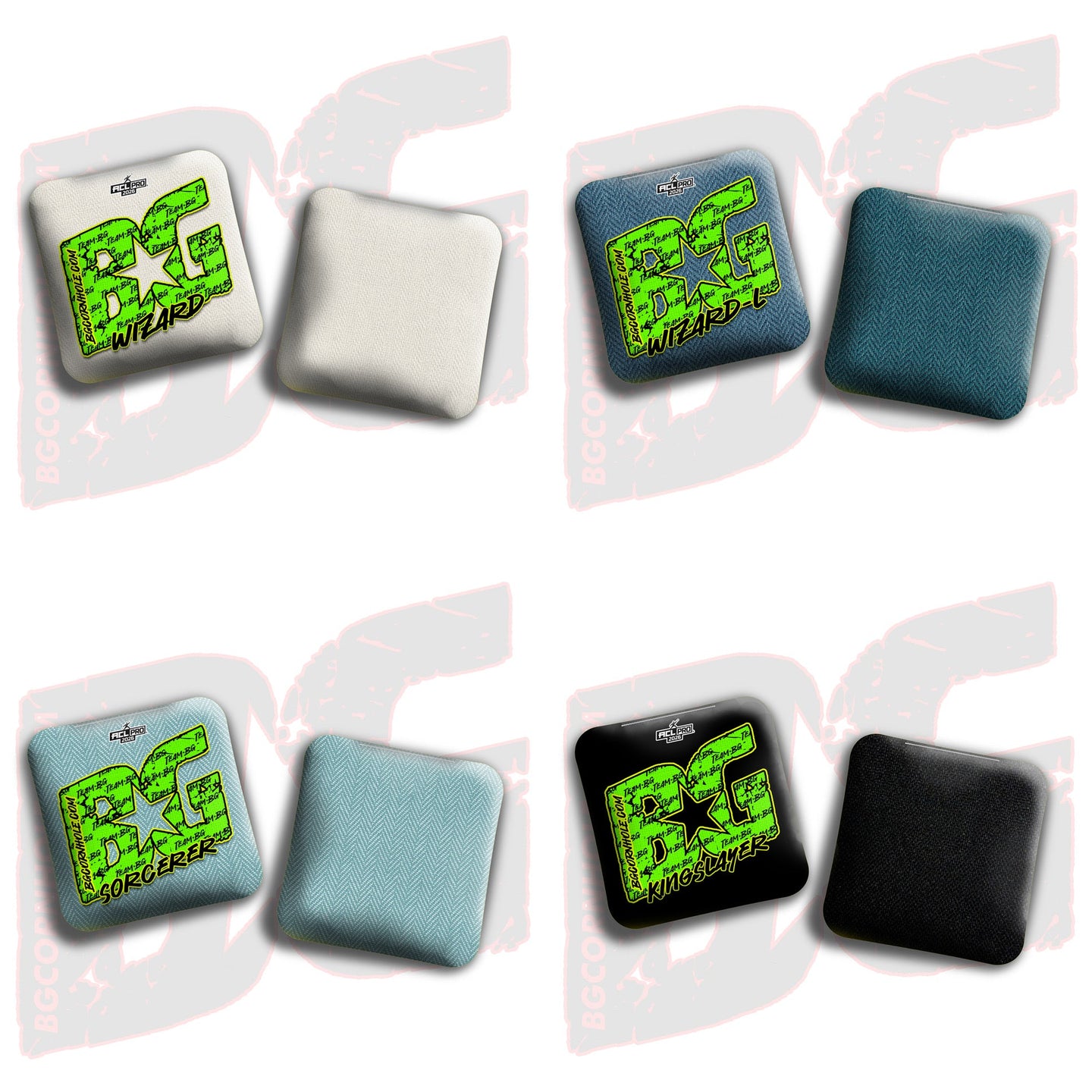 BG Cornhole 2026 Multiple Bag Models "Green Logo Colormatch" - ACL Pro Stamped Cornhole Bags - SET OF 4 BAGS