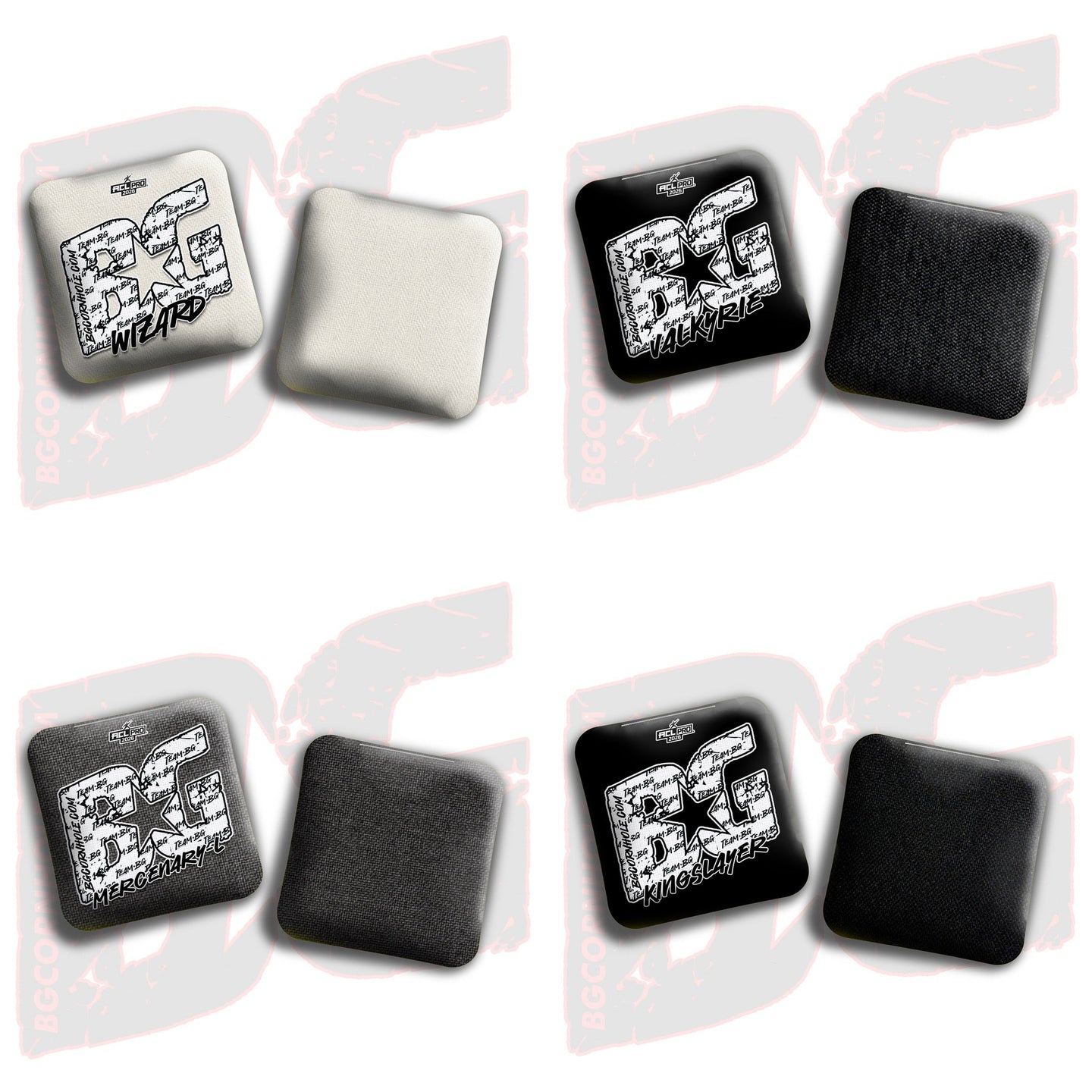 BG Cornhole 2026 Multiple Bag Models "White Logo Colormatch" - ACL Pro Stamped Cornhole Bags - SET OF 4 BAGS