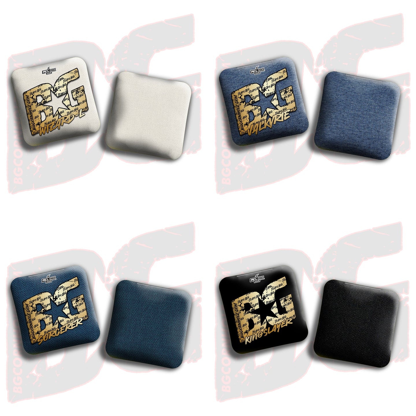 BG Cornhole 2026 Multiple Bag Models "Gold Logo Colormatch" - ACL Pro Stamped Cornhole Bags - SET OF 4 BAGS