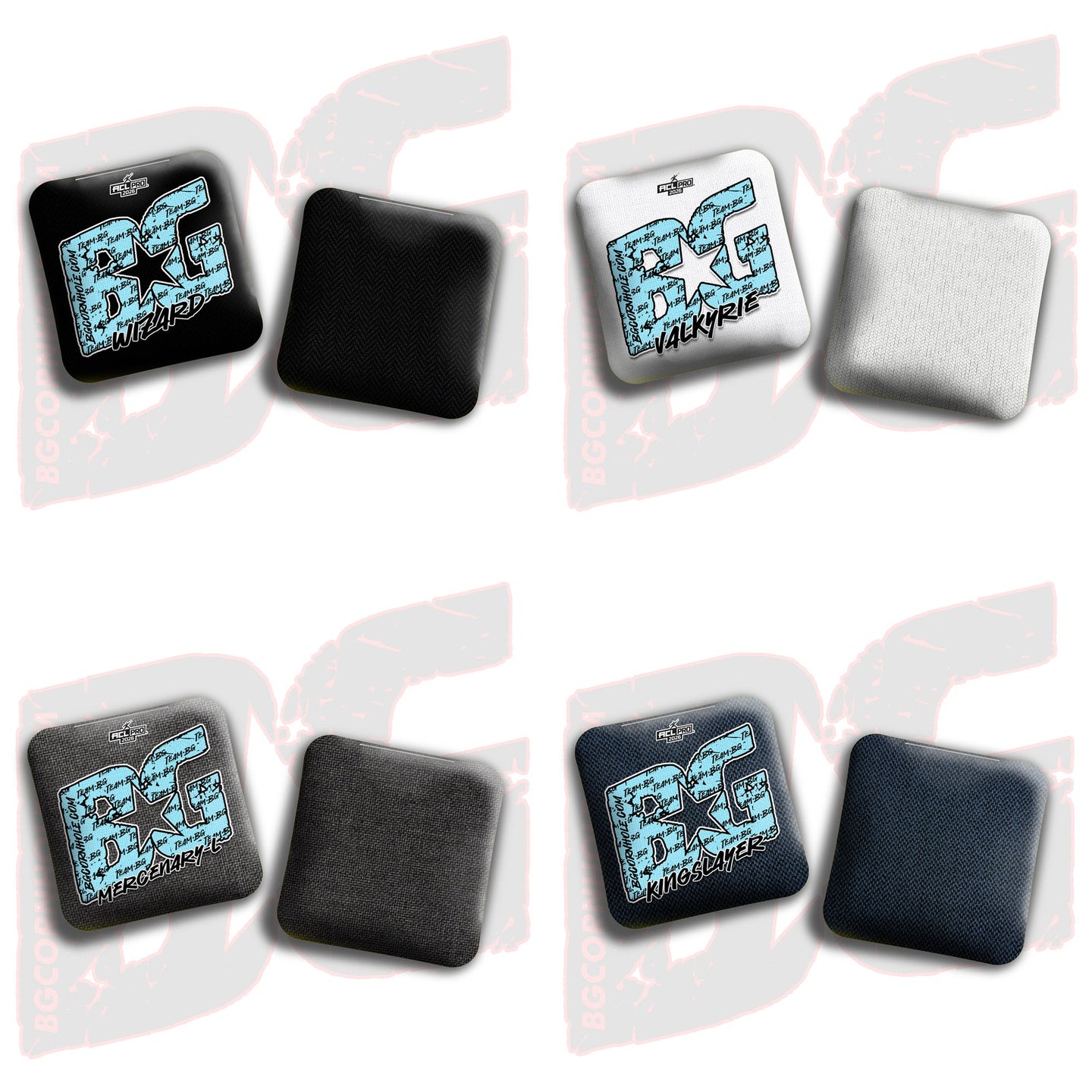 BG Cornhole 2026 Multiple Bag Models "Baby Blue Logo Colormatch" - ACL Pro Stamped Cornhole Bags - SET OF 4 BAGS