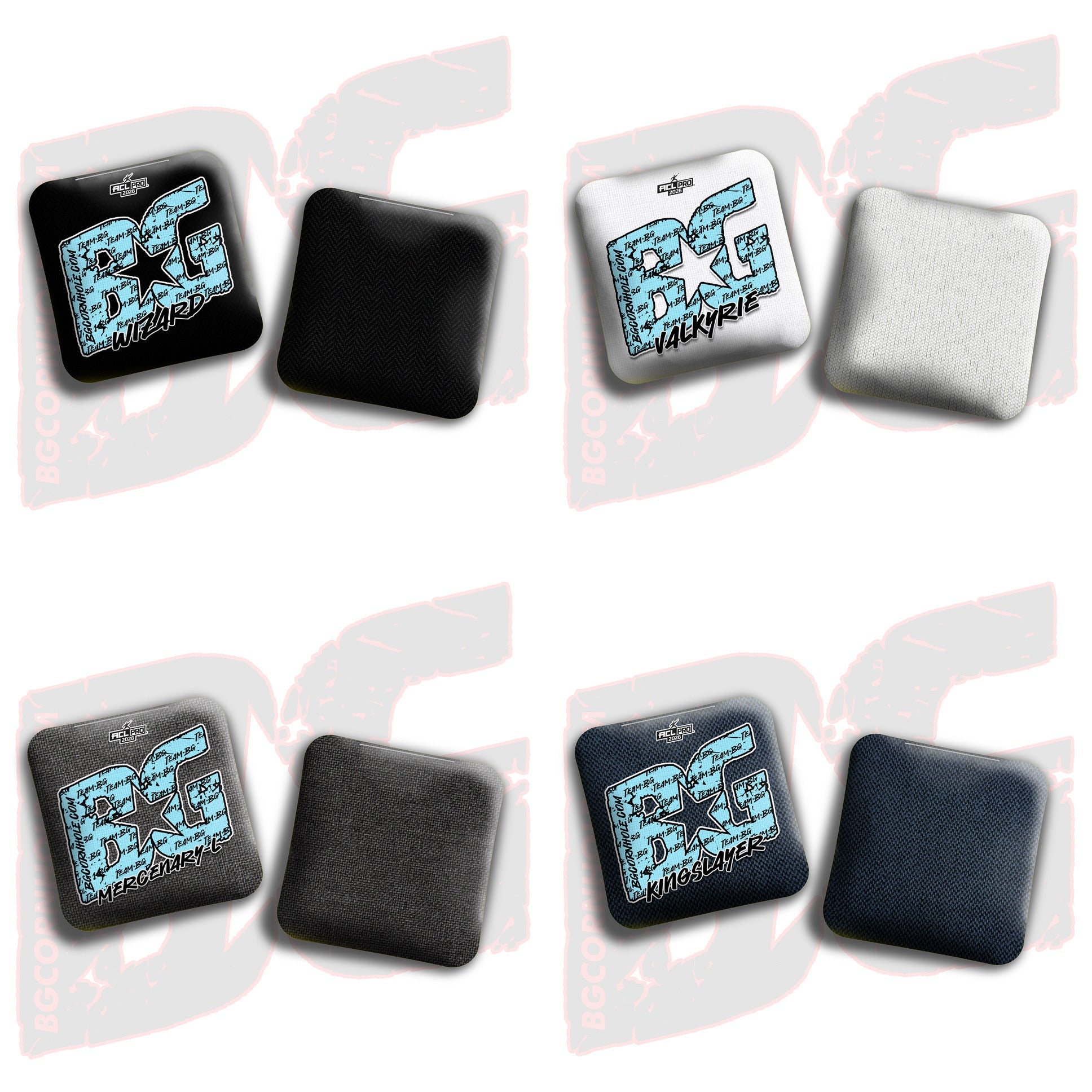 BG Cornhole 2026 Multiple Bag Models "Baby Blue Logo Colormatch" - ACL Pro Stamped Cornhole Bags - SET OF 4 BAGS