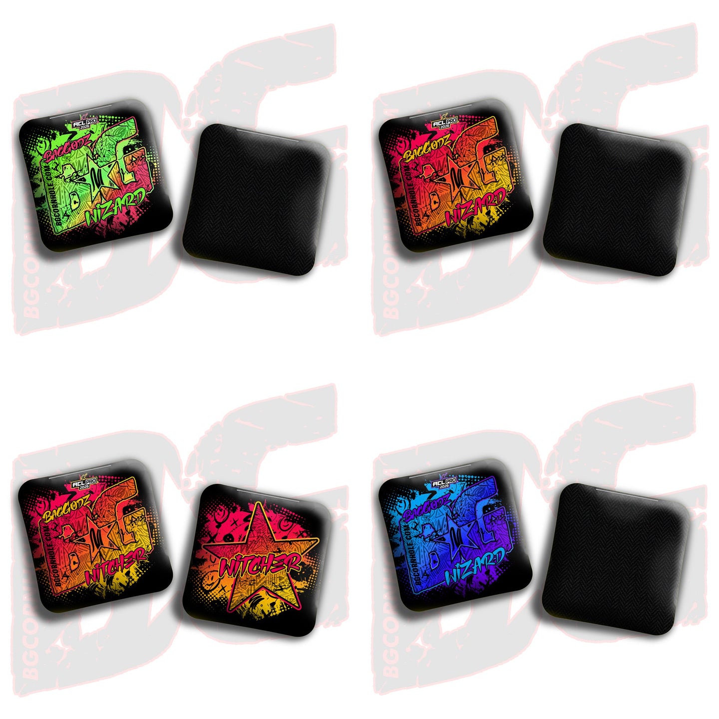 BG Cornhole 2026 BG Multiple Bag Types - "Black Hyper Ink" - ACL Pro Stamped Cornhole Bags - SET OF 4 BAGS