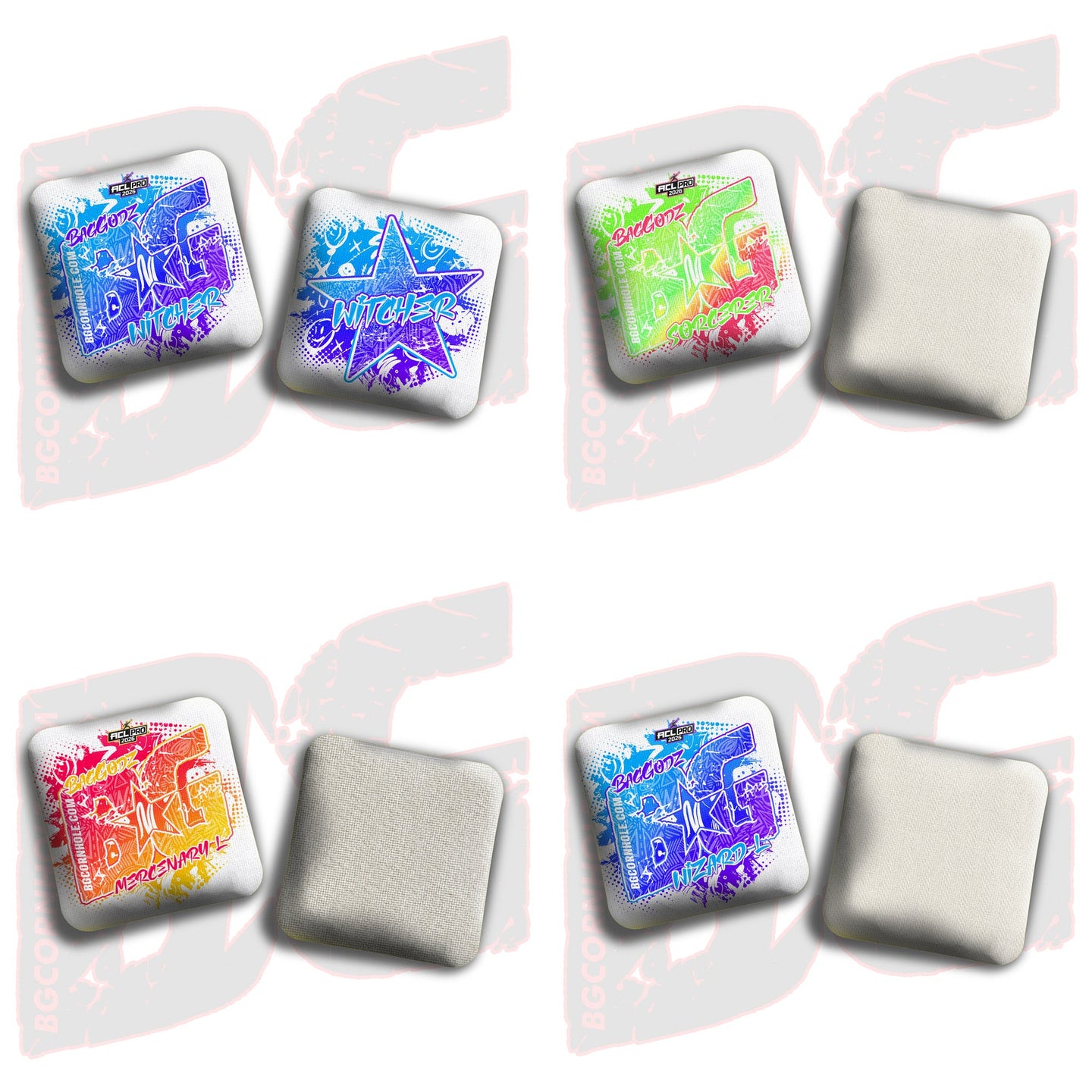BG Cornhole 2026 BG Multiple Bag Types - "White Hyper Ink" - ACL Pro Stamped Cornhole Bags - SET OF 4 BAGS