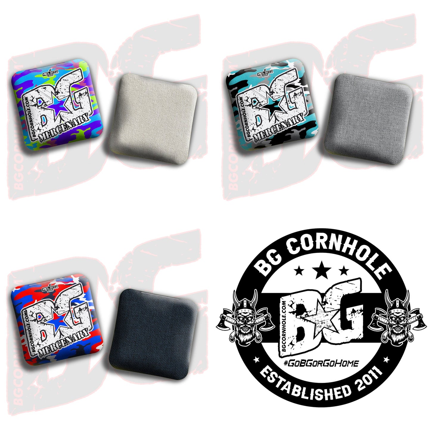 BG Cornhole 2026 COMP BG MERCENARY - "Multicolor Camo" - ACL Comp Stamped Cornhole Bags - SET OF 4 BAGS