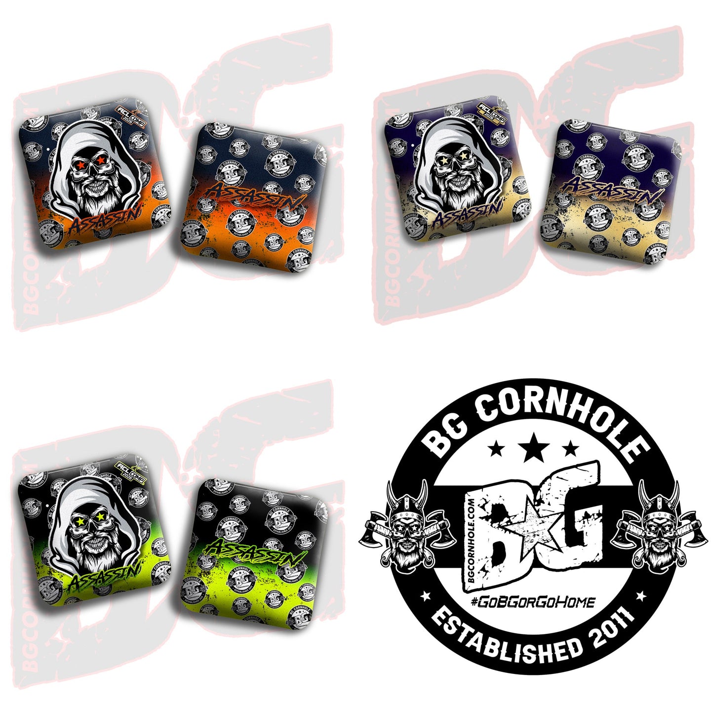 BG Cornhole 2026 COMP BG Assassin - "Logo Repeat" - ACL Comp Stamped Cornhole Bags - SET OF 4 BAGS
