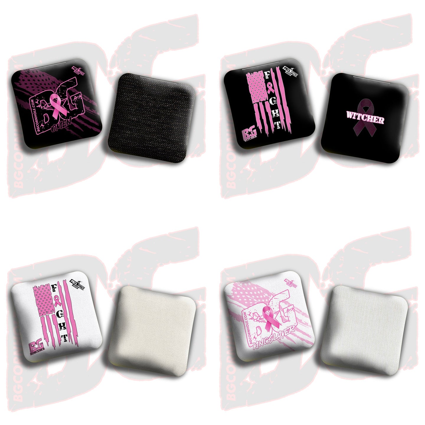 BG Cornhole MULTIPLE BAG TYPES - 2026 BG “Pink Ribbon” - ACL Pro Stamped Cornhole Bags - SET OF 4  - Fundraising for Breast Cancer Awareness