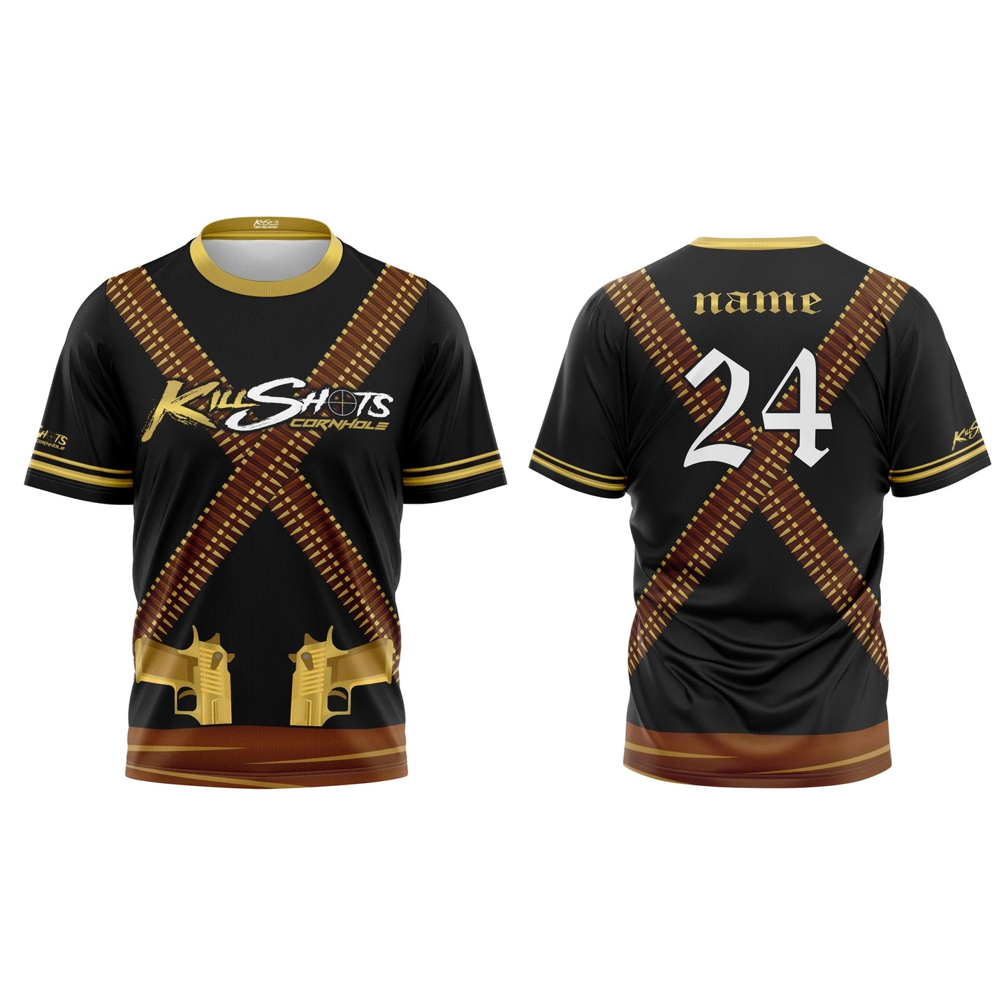 Killshots Cornhole Sublimated Premium Sports Jersey - "Gold Pistols"