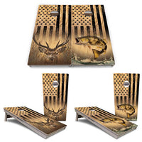 Light Wood Flag Deer & Fish Cornhole Boards - Professional Tournament Series
