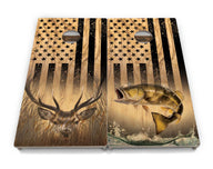 Light Wood Flag Deer & Fish Cornhole Boards - Professional Tournament Series