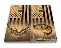 Light Wood Flag Deer & Fish Cornhole Boards - Professional Tournament Series